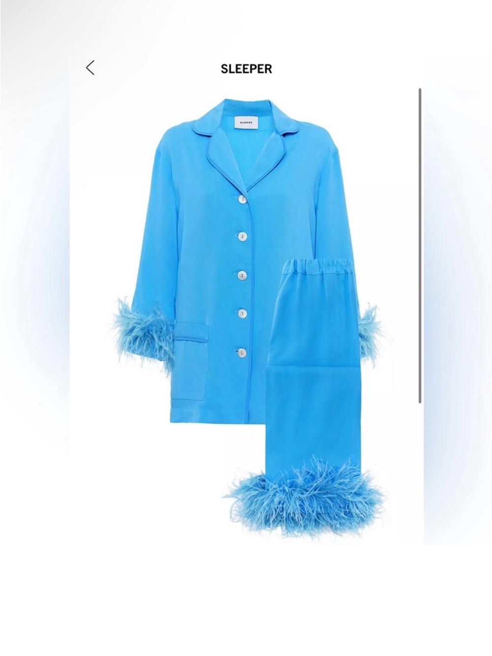 SLEEPER Sky Blue Feather-Trim Pajama Set